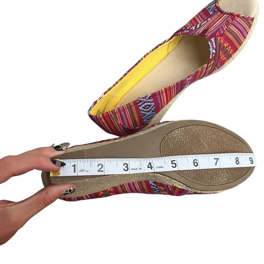 Sonoma Life Style Womens 8.5 M Jenne Red Stripe Aztec Peep Toe Espadrille Wedges